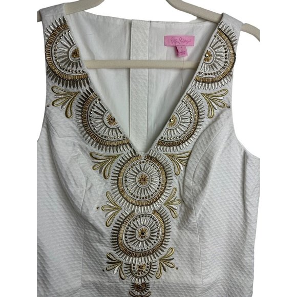 Lilly Pulitzer Gabby Shift Dress Resort White Gold Embroidered NEW Sz 4 $258 - Picture 3 of 8